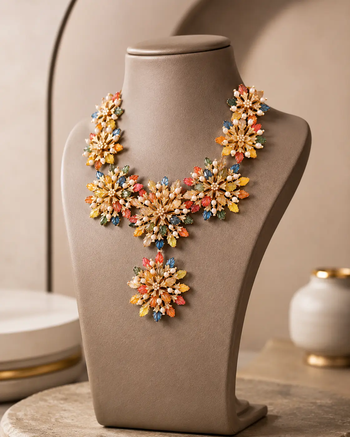 Ansa multi-gemstone statement necklace on bust