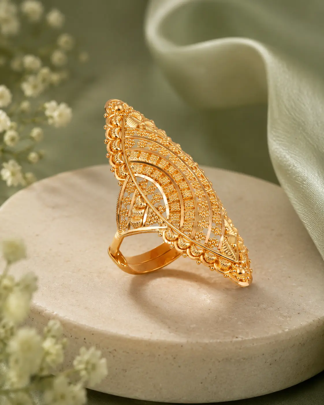 Indriya gold filigree leaf-shape ring