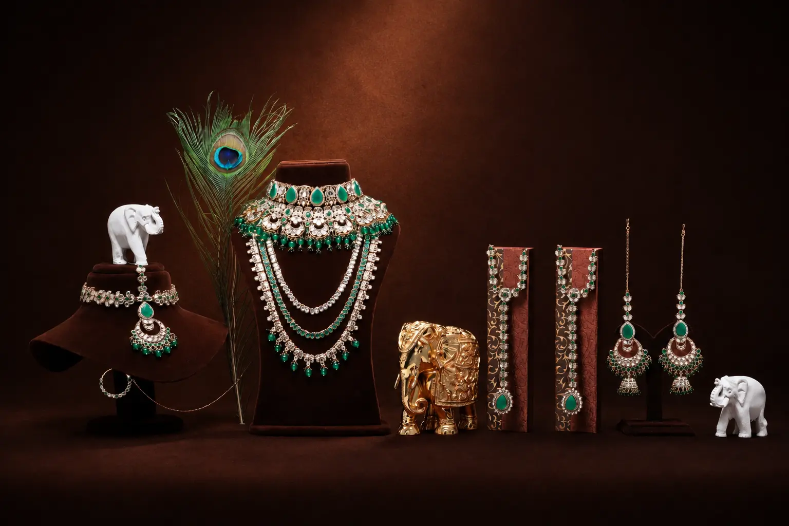 Nishant Creation gold and emerald bridal jewellery set